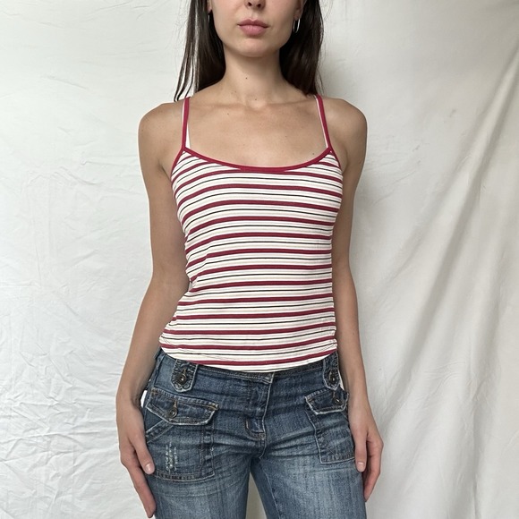 Tops - 2000s Striped Cotton Tank Top Playground Prep Indie 90s Y2K